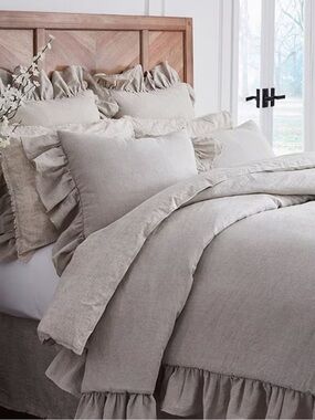 Southern Living Brooke Natural Ruffled Linen Blend Full/Queen Duvet NWT $339